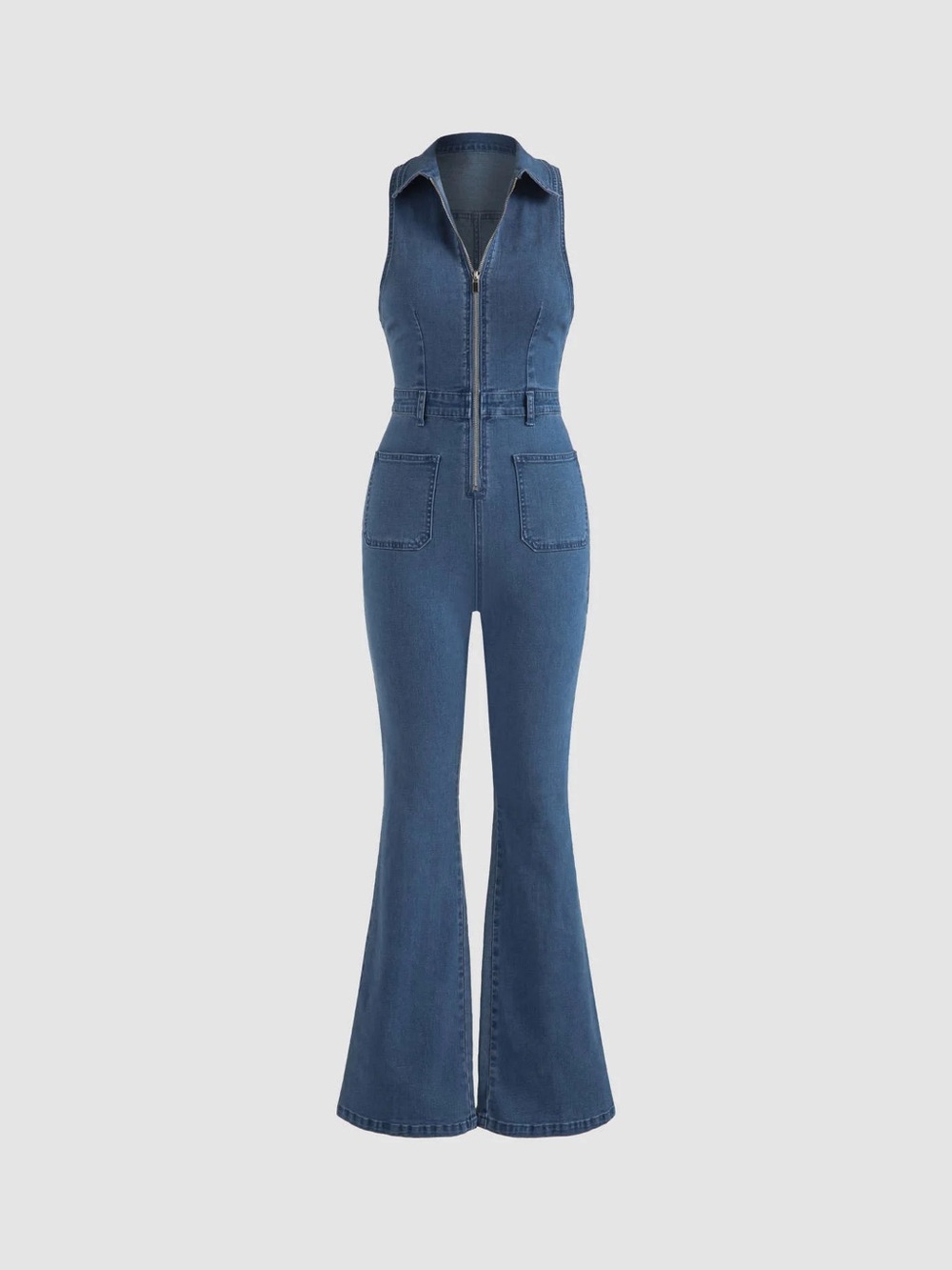 Cider Blue Sleeveless Zip-Front Denim Jumpsuit